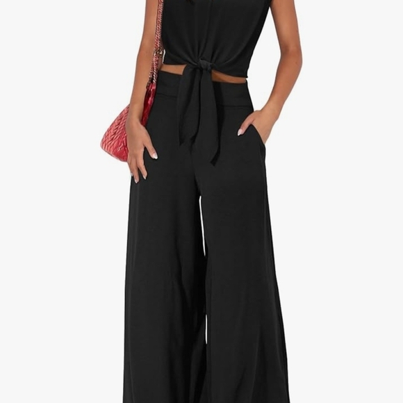 Pants - Elegant Black Women's 2-piece Set